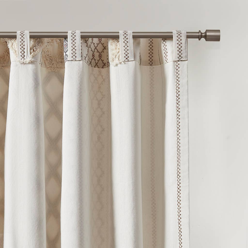 Cotton Printed Curtain Panel Chenille Stripe Lining, Ivory: Ivory / 50"W x 95"L