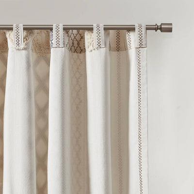 Cotton Printed Curtain Panel Chenille Stripe Lining, Ivory: Ivory / 50"W x 95"L