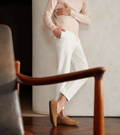Decker Men's Suede Loafers Handcrafted in Portugal: Sand Suede / 11