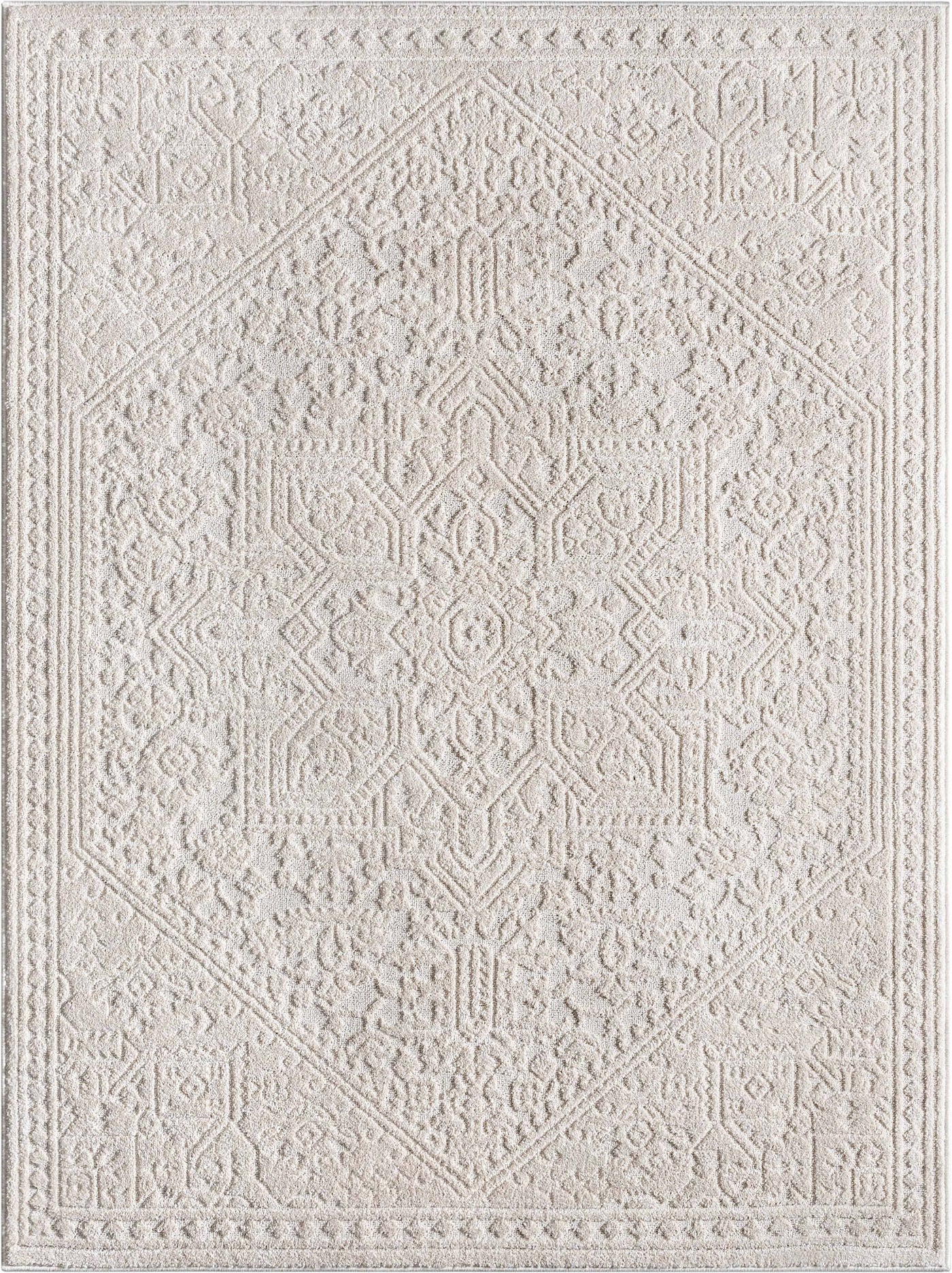 Cloud Medallion Heriz Soft Ivory Rug: 5'3" x 7'3"