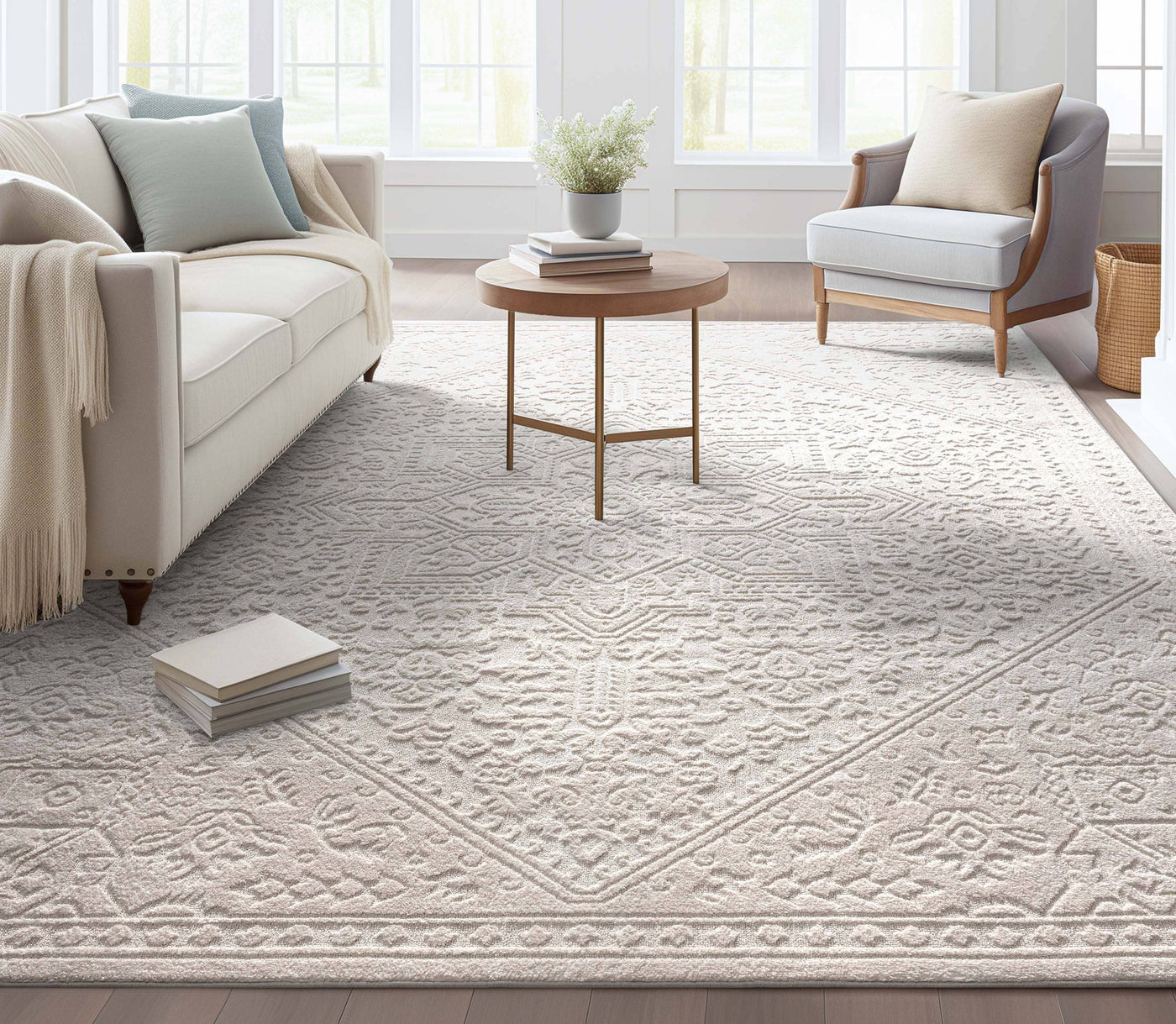 Cloud Medallion Heriz Soft Ivory Rug: 5'3" x 7'3"