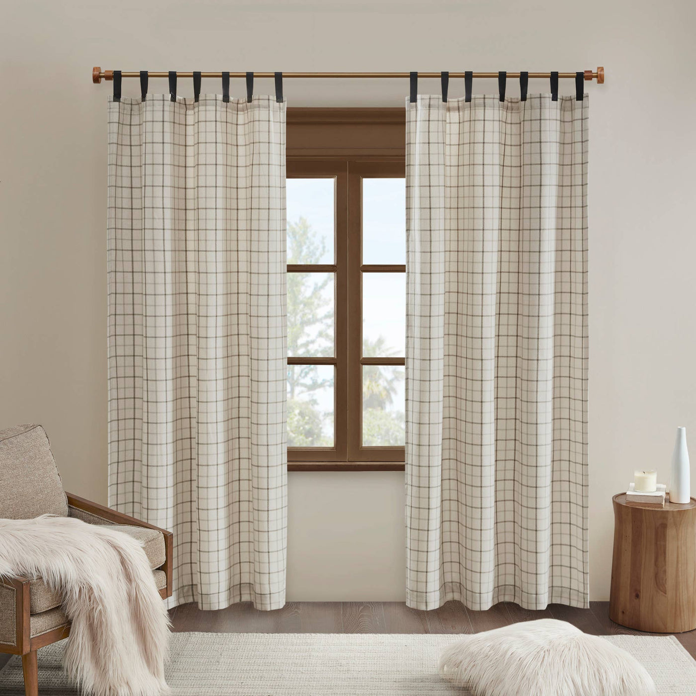 Plaid Fleece Lining Window Panel, Ivory: 84"