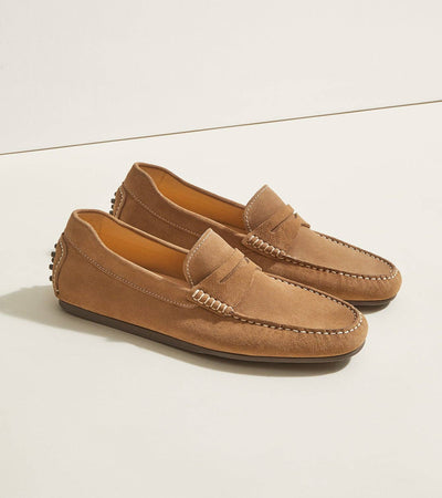 Decker Men's Suede Loafers Handcrafted in Portugal: Sand Suede / 11