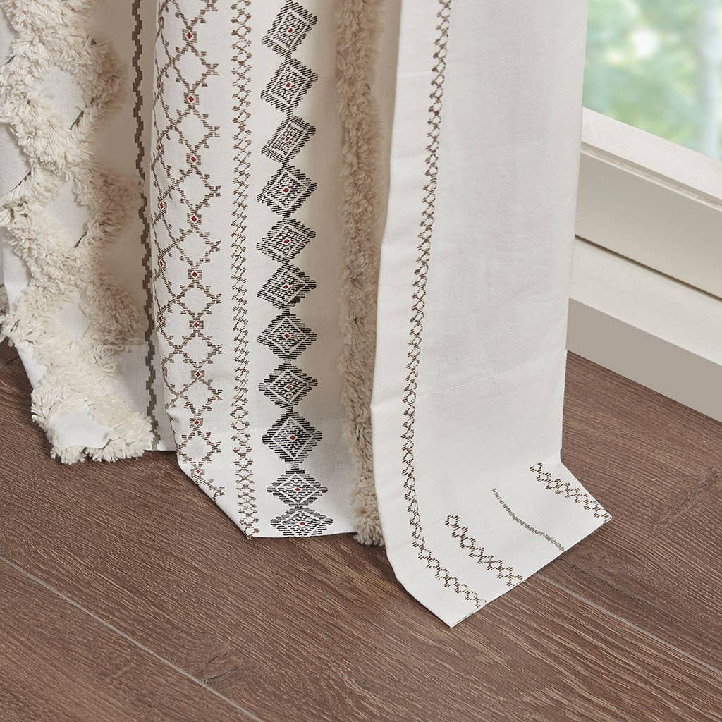 Cotton Printed Curtain Panel Chenille Stripe Lining, Ivory: Ivory / 50"W x 95"L