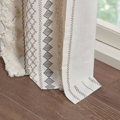 Cotton Printed Curtain Panel Chenille Stripe Lining, Ivory: Ivory / 50"W x 95"L