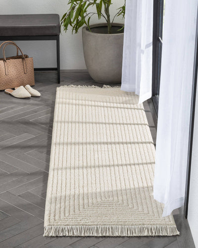 Monroe Solid & Striped Textured Ivory Ultra Soft: 5'3" x 7'3"