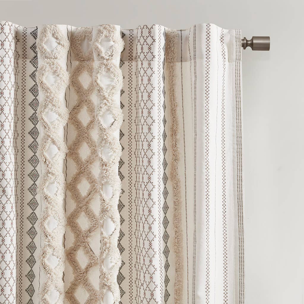 Cotton Printed Curtain Panel Chenille Stripe Lining, Ivory: Ivory / 50"W x 95"L