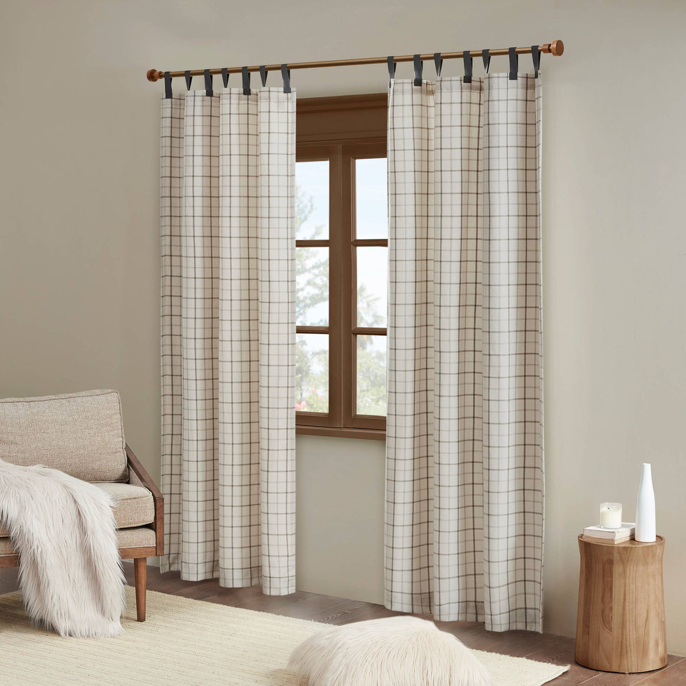 Plaid Fleece Lining Window Panel, Ivory: 84"