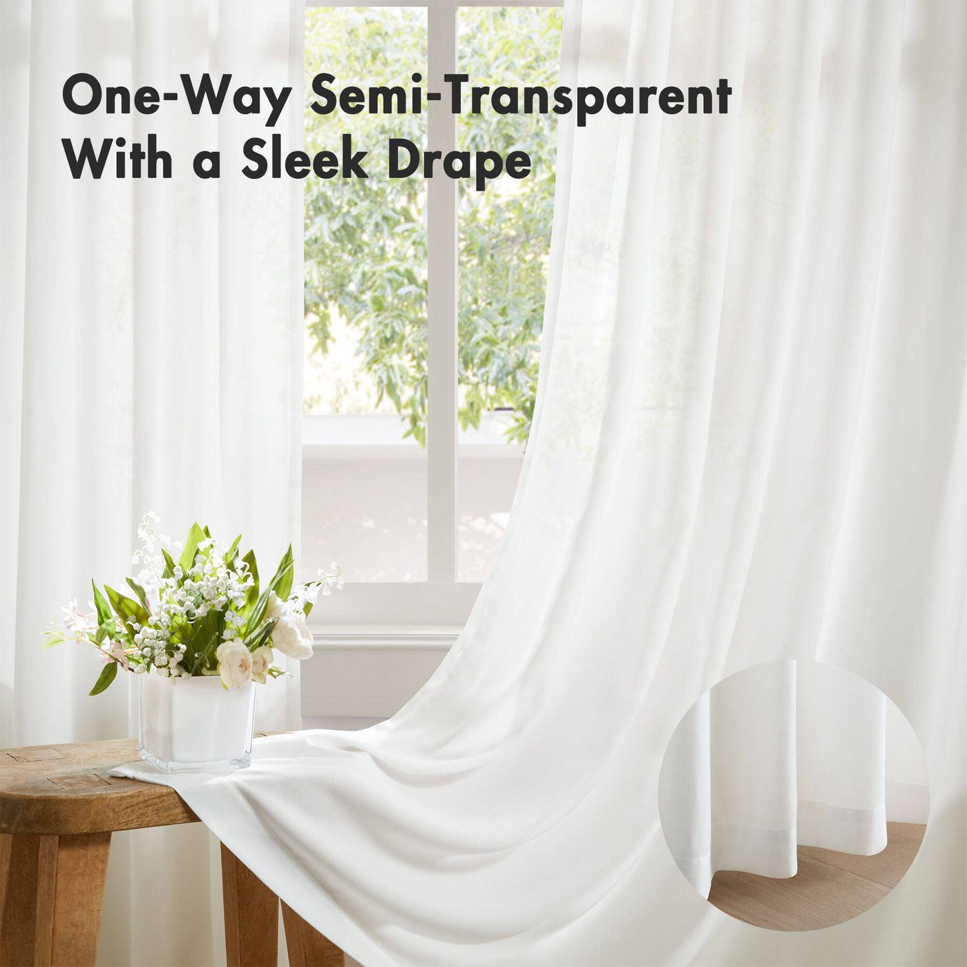 Semi-Transparent White Light Filtering Privacy Curtain Pair: 52x84"