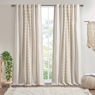 Cotton Printed Curtain Panel Chenille Stripe Lining, Ivory: Ivory / 50"W x 95"L