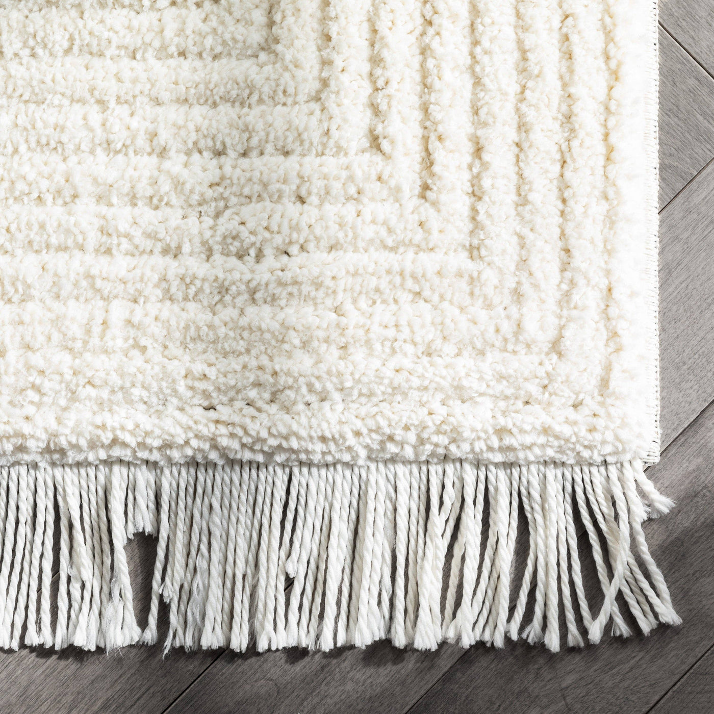 Monroe Solid & Striped Textured Ivory Ultra Soft: 5'3" x 7'3"